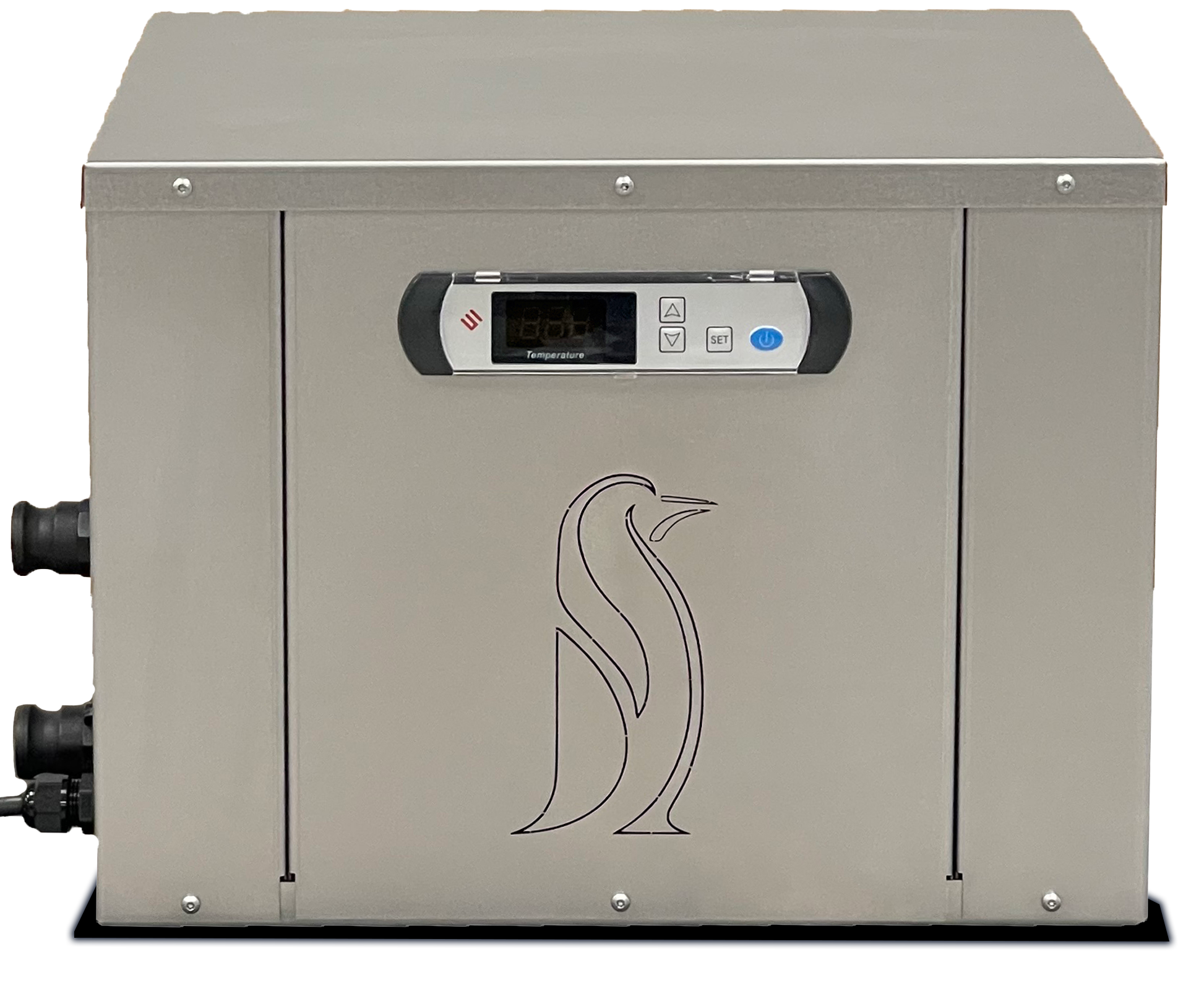 Cold Therapy Chiller side view showing camlock connections