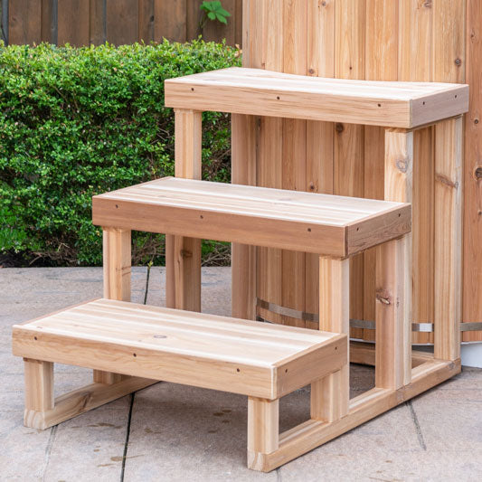 Canadian Timber 3 tier cold plunge steps in knotty red cedar