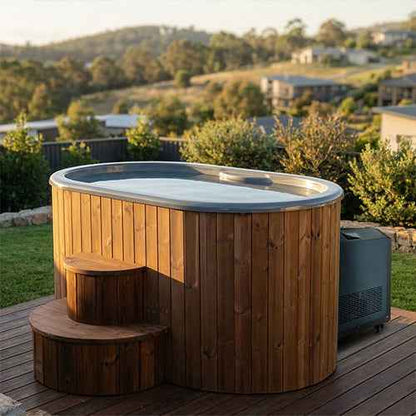 SaunaLife Model S2NC Package 2-Person Immersion Tub and Combination Water Chiller/Heater, Natural