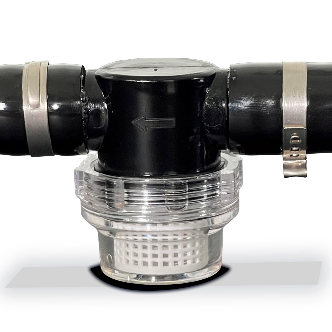 Inline strainer included with the barrel chiller package