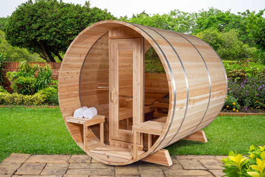 Canadian Timber Serenity MP 4-6 Person Barrel Sauna with Porch — view 1