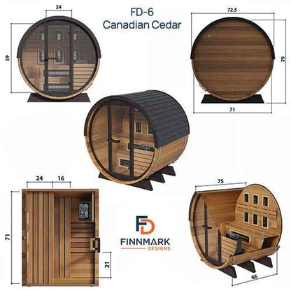 Finnmark Cedar Combination Barrel Sauna FD-6 - 4 Person
