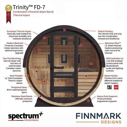 Finnmark Thermo-Aspen Combination Barrel Sauna FD-7 - 4 Person