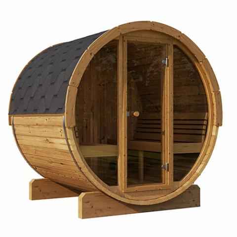 SaunaLife Ergo-series Model E7G - 4 Person Sauna Barrel with Glass Front